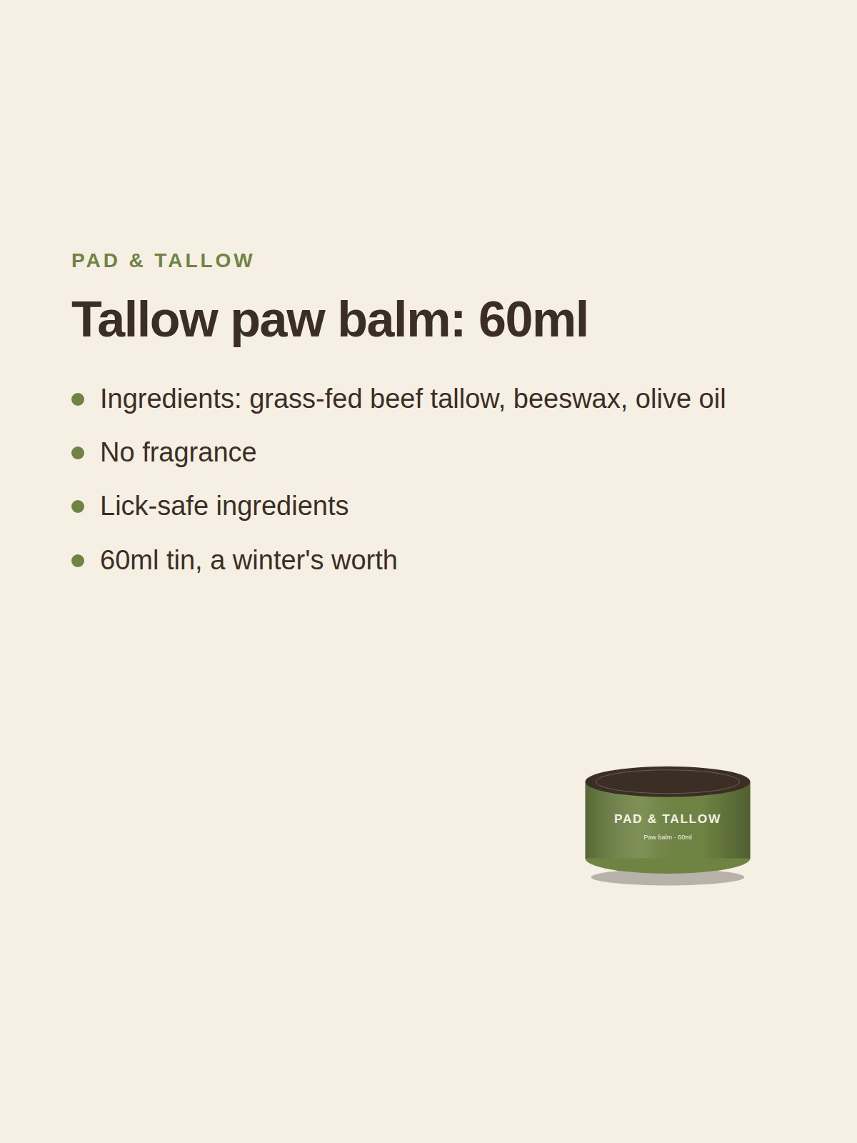 Tallow paw balm: 60ml 2